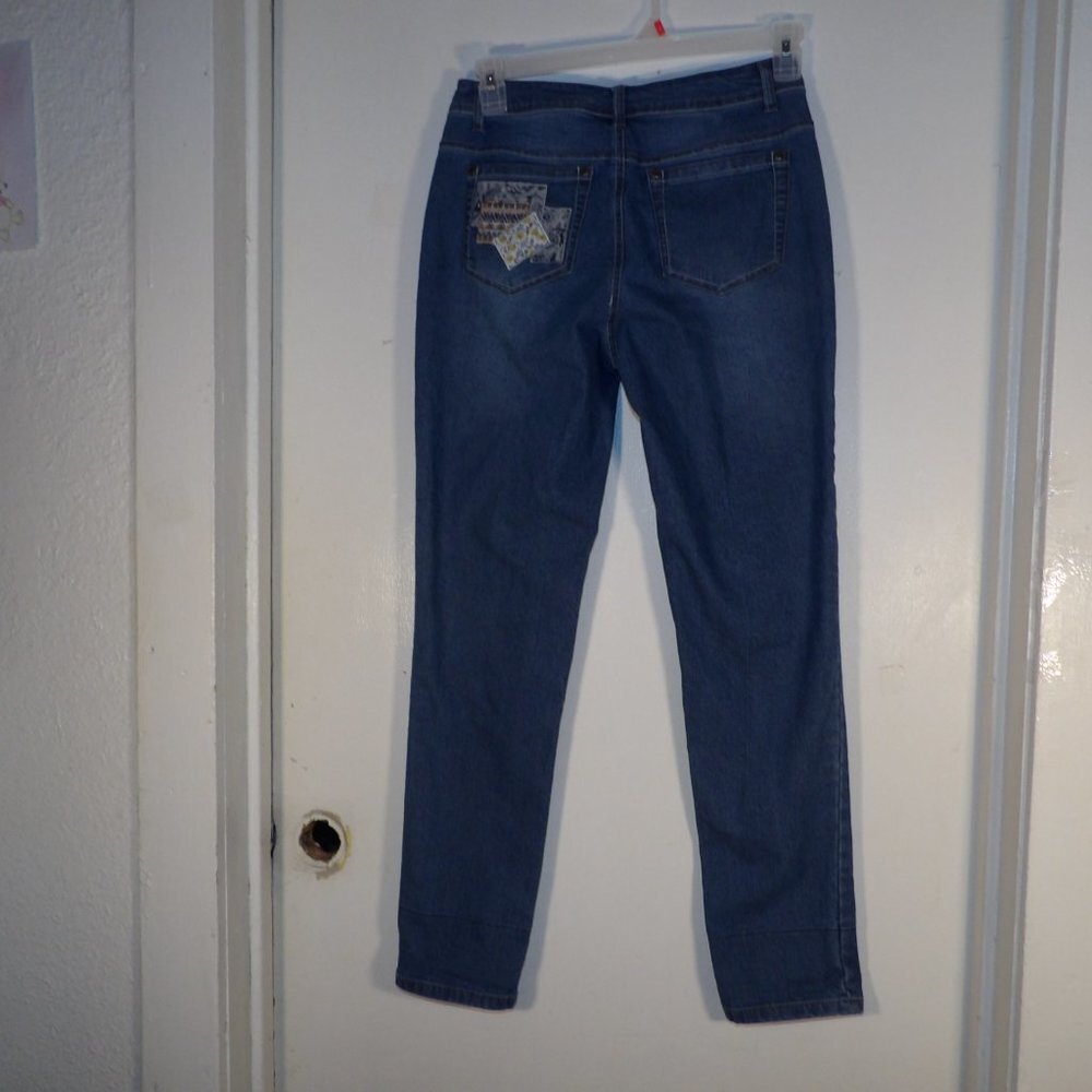 Multiples Patchwork Detail Straight Leg Jeans Sz 4 - image 6
